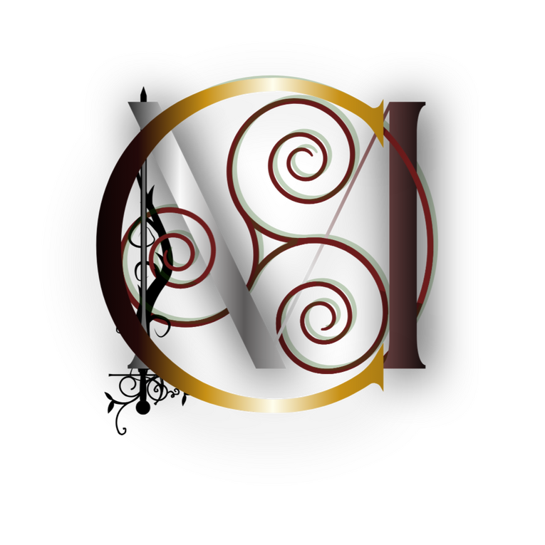 Metallic C M with sword and celtic spirals